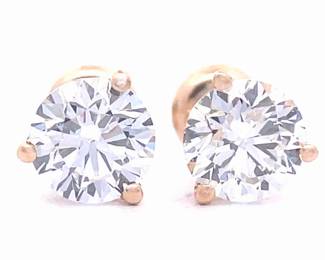 2.00 Carat Round Brilliant Cut Diamond Solitaire Stud Earrings in 14k Yellow Gold