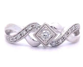 0.15 Carat Natural Diamond Square Milgrain Bezel Infinity Symbol Ring in 14k White Gold