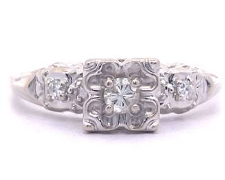 0.10 Carat Natural Diamond Textured Flower Ring in 14k Two-Tone Gold