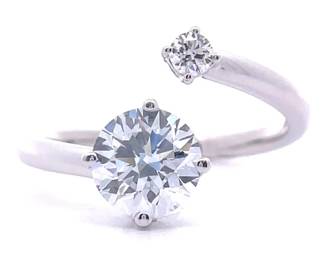 1.23 Carat Round Brilliant Diamond Toi et Moi Open Coiled Cuff Ring in 14k White Gold