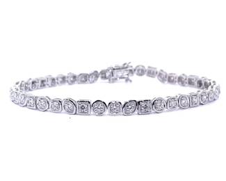 Contemporary 2.50 Carat Diamond Geometric Bezel Link Tennis Bracelet