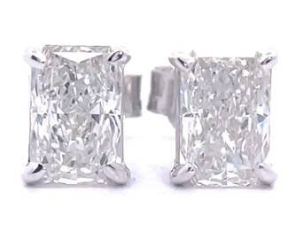 2.00 Carat Radiant Cut Diamond Solitaire Stud Earrings in 14k White Gold