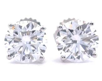 Solitaire 4.09 Carat Diamond Classic Stud Earrings in 14k White Gold