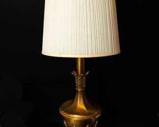 XL Bronze Stiffel Dual Pull Chain Lamp 1940s Dual Light Lamp Leaf Design
