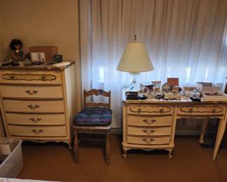 5 piece French provincial bedroom with full bed