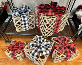 Burlap/Twine Cord Boxes With Checkered Bows