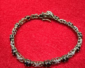Genuine Sapphire and Natural Diamonds (3) in a Gold Plated Silver Bracelet