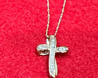 10K Gold Cross & Chair with Natural Diamonds