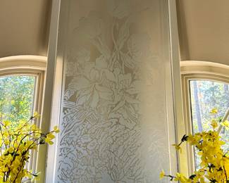 Vintage Etched Glass Window from an old Antebellum Home in Natchez, Mississippi