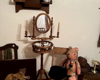 Vintage Shaving cups, shelf, men's hats