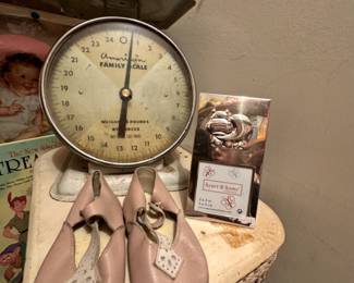 Vintage baby scale and shoes