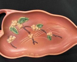 Vintage Roseville Rose Pink Snow Berry Branch Platter
