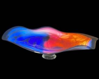 Dennis Mullen Gorgeous 2002 Handblown Glass Art Platter. Comes with a Custom Made Wall Hanger
