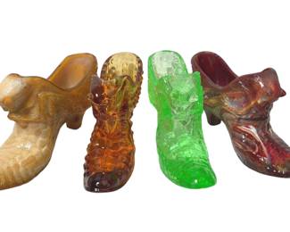 Boyd Cat Head Glass Slippers * Hobnail * Daisy & Button * Vaseline Glass
