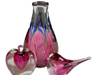 Signed Zellique Studio Vase * Bird * Stopper Heart Bottle
