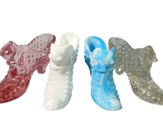 Fenton Cat Head Hobnail Glass Slippers
