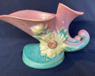 Vintage Roseville Peony Double Cornucopia Vase
