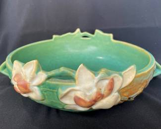 Vintage Roseville Freesia Green Double Handle Bowl
