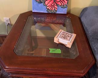 Glass and real wood end tables 