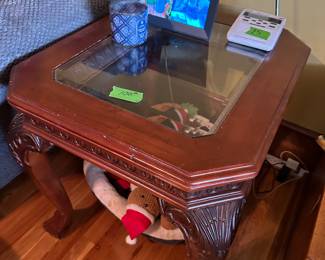 Glass and real wood end tables 