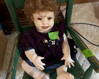 Antique baby doll and rocking chair 