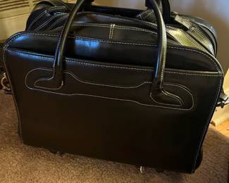 McKlein Willowbrook Black Leather Detachable Laptop Briefcase Bag on Wheels