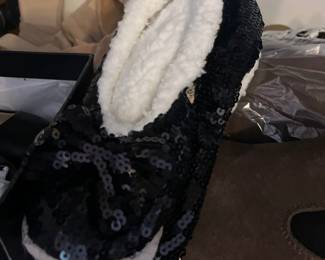 black sequin slippers