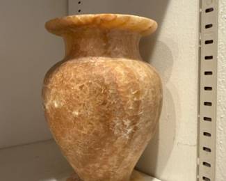 Egyptian Alabaster Vase Hand Carved Textured Stone