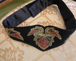 Handmade Black Seed Bead Floral Cummerbund Style Belt