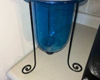 Vintage Cobalt Blue Glass Candle Holder