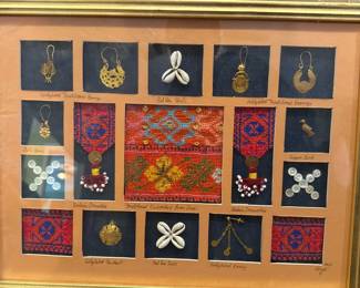 Vintage Native Bedouin Bead & Embroidery Egypt Earring Bird Hanging Picture frame