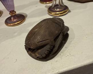 1980s Carved Stone Scarab Paperweight - with Hieroglyphics - Egyptian