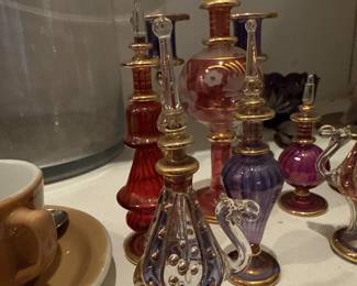 Vintage Egyptian Miniature Hand Blown Genie Glass Perfume Bottles