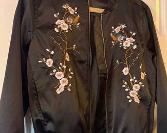 Zara Cherry Blossoms Satin Bomber Jacket Embroidered