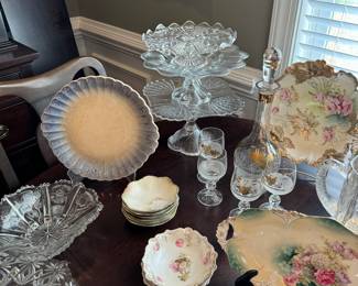 Dining room table with lots of glassware