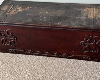 Antique carved wooden coffer