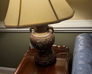 Living Room...one of four vintage champleve lamps
