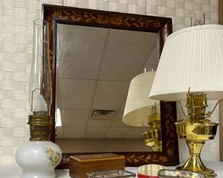 Marquetry Mirror Oil Lamps