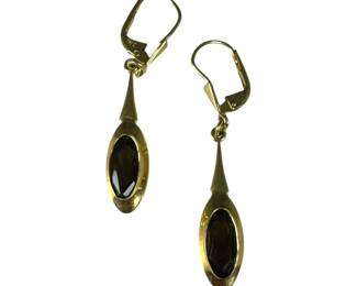 14kt Yellow Gold Smokey Quartz Dangle Earrings 2pt5 Grams