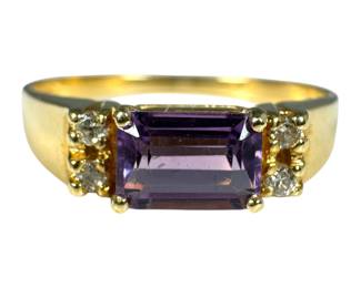 14kt Yellow Gold Amethyst and Diamond Ring 2 Grams