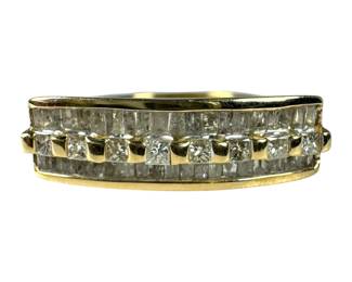 10kt Yellow Gold Princess and Baguette Diamond Bar Ring 3pt4 Grams