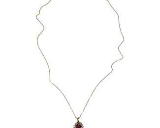 14kt Yellow Gold Indian Ruby and Diamond Pendant on 10kt Yellow Gold Chain 3pt4 Grams
