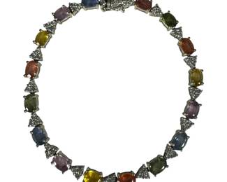 18kt White Gold Multi Colored Sapphire and Diamond Bracelet 12pt8 Grams