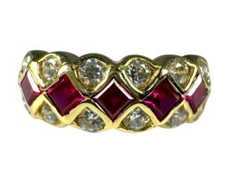 14kt Yellow Gold Synthetic Ruby and Cubic Zirconia 3pt8 Grams