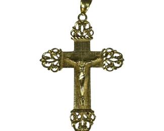 14kt Yellow Gold Large Filigree Crucifix Pendant 4pt7 Grams