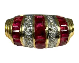 14kt Yellow Gold Ruby and Diamond Dome Ring 3pt9 Grams