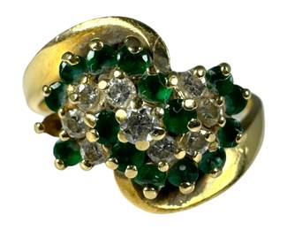 14kt Yellow Gold Emerald and Diamond Cluster Ring 3pt9 Grams