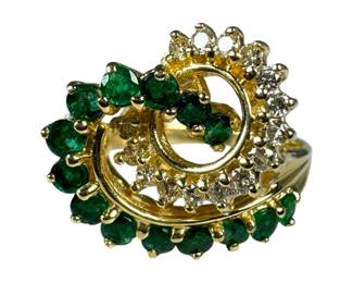 14kt Yellow Gold Emerald and Diamond Swirl Ring 5 Grams