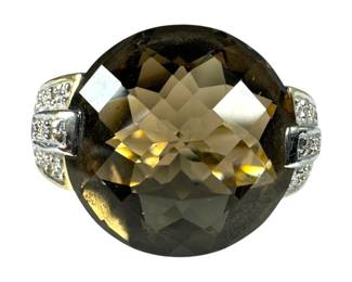 14kt Yellow Gold Smokey Quartz and Diamond Ring 5pt8 Grams