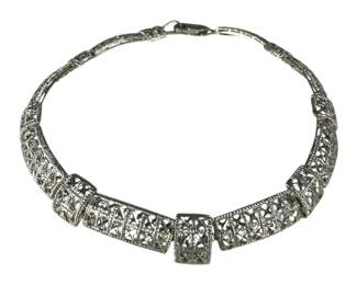 10kt White Gold Filigree Diamond Cut Link Bracelet 5pt3 Grams